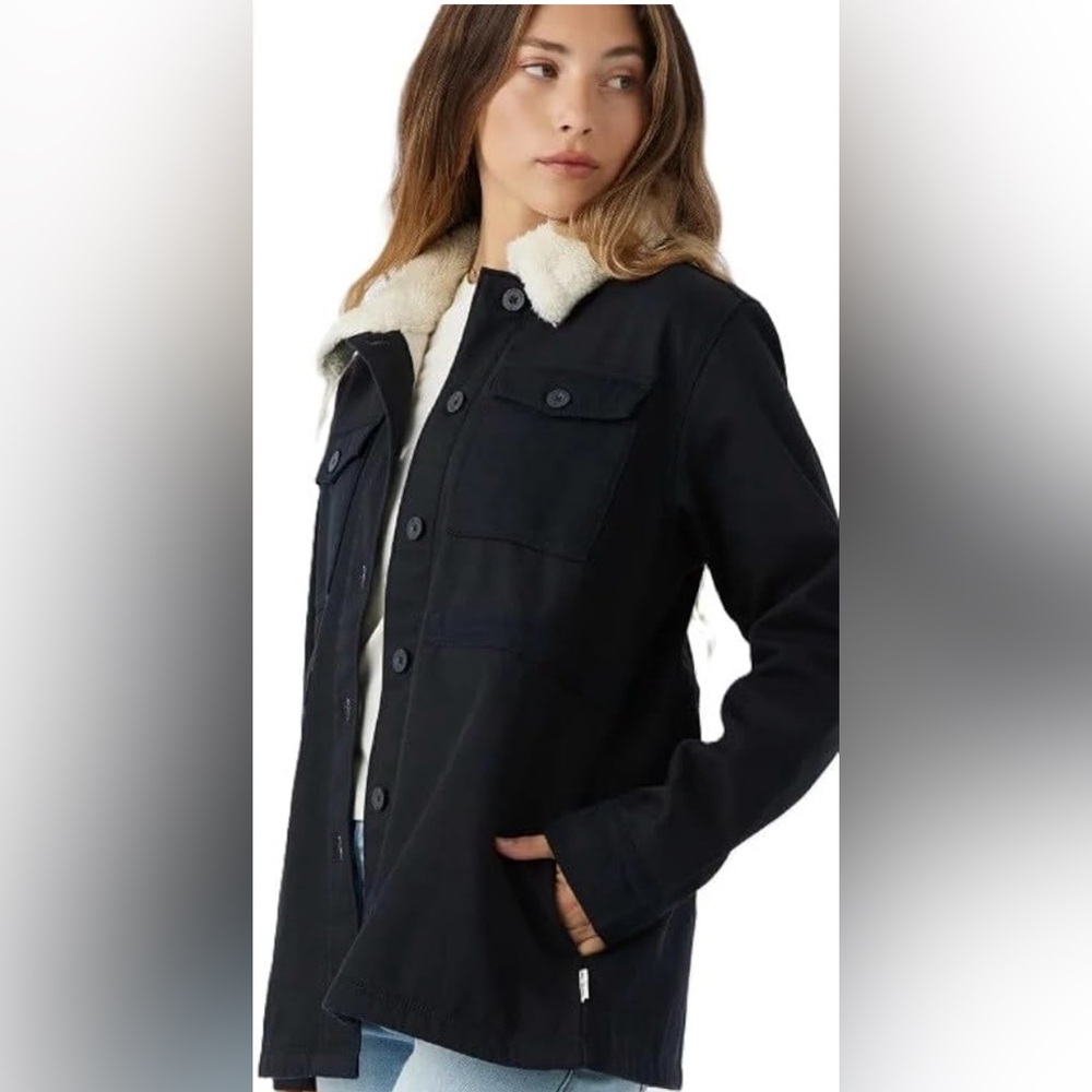 Hang Ten Cotton Blend Black Barn Jacket with Cream Lining